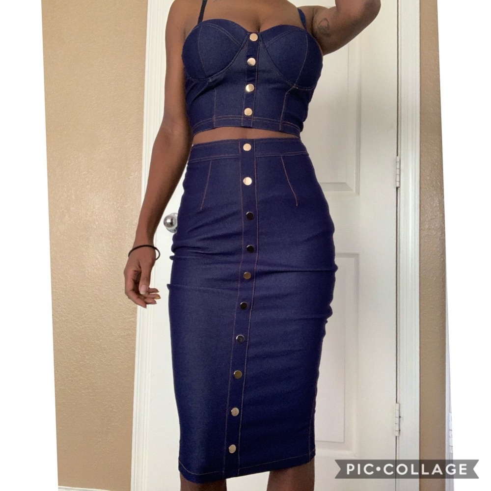FASHION NOVA SMALL DENIM LOOK 2piece skirt set!